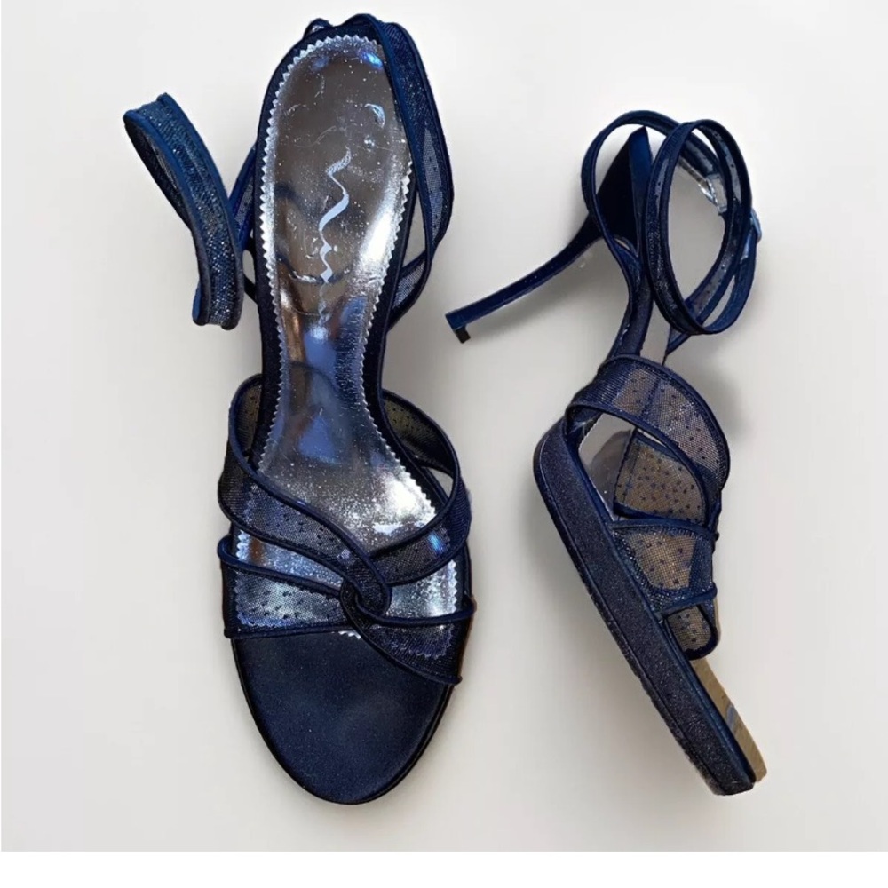 Nina High Heel Strappy Sandals Skies Women’s Size 10 Black Silver Wedding Party